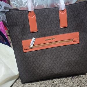 Michael Kors Brown and Orange Tote Bag